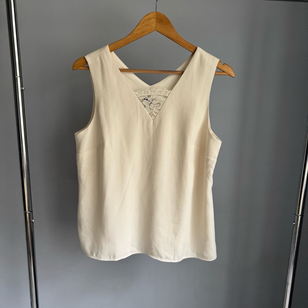Talbots Ivory V-Neck Lace-Inset Sleeveless Top
